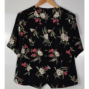 Alfred Dunner black floral button up womens size 14 short sleeve